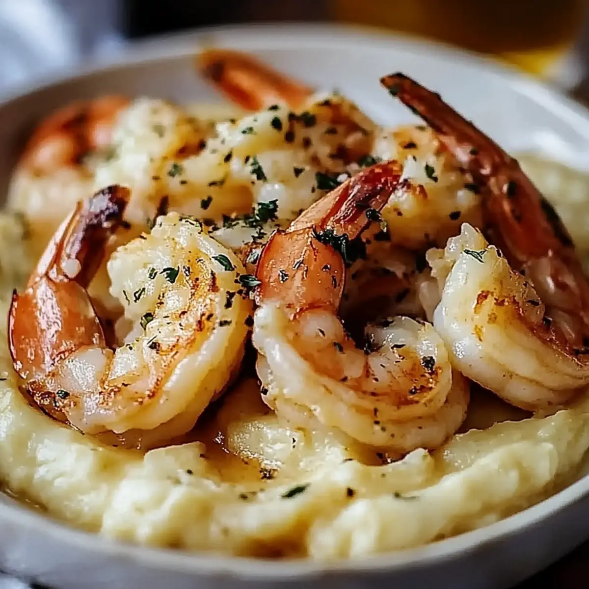 Creamy Garlic Shrimp Over Mashed Potatoes