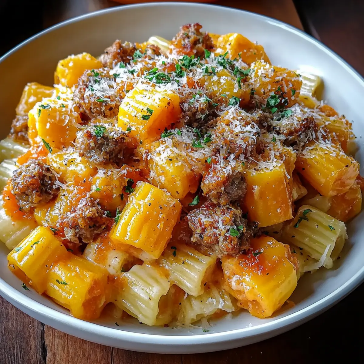 Creamy Rigatoni with Butternut Squash and Spicy Sausage