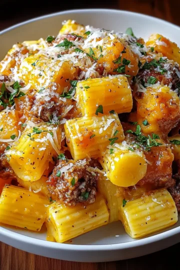 Creamy Rigatoni with Butternut Squash and Spicy Sausage