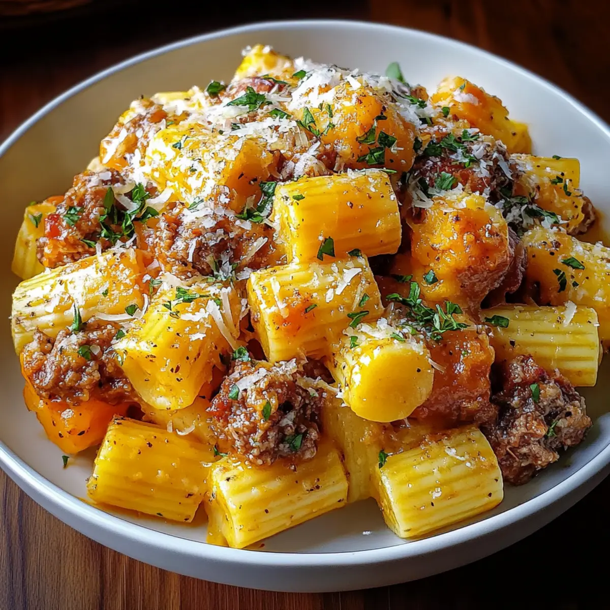 Creamy Rigatoni with Butternut Squash and Spicy Sausage