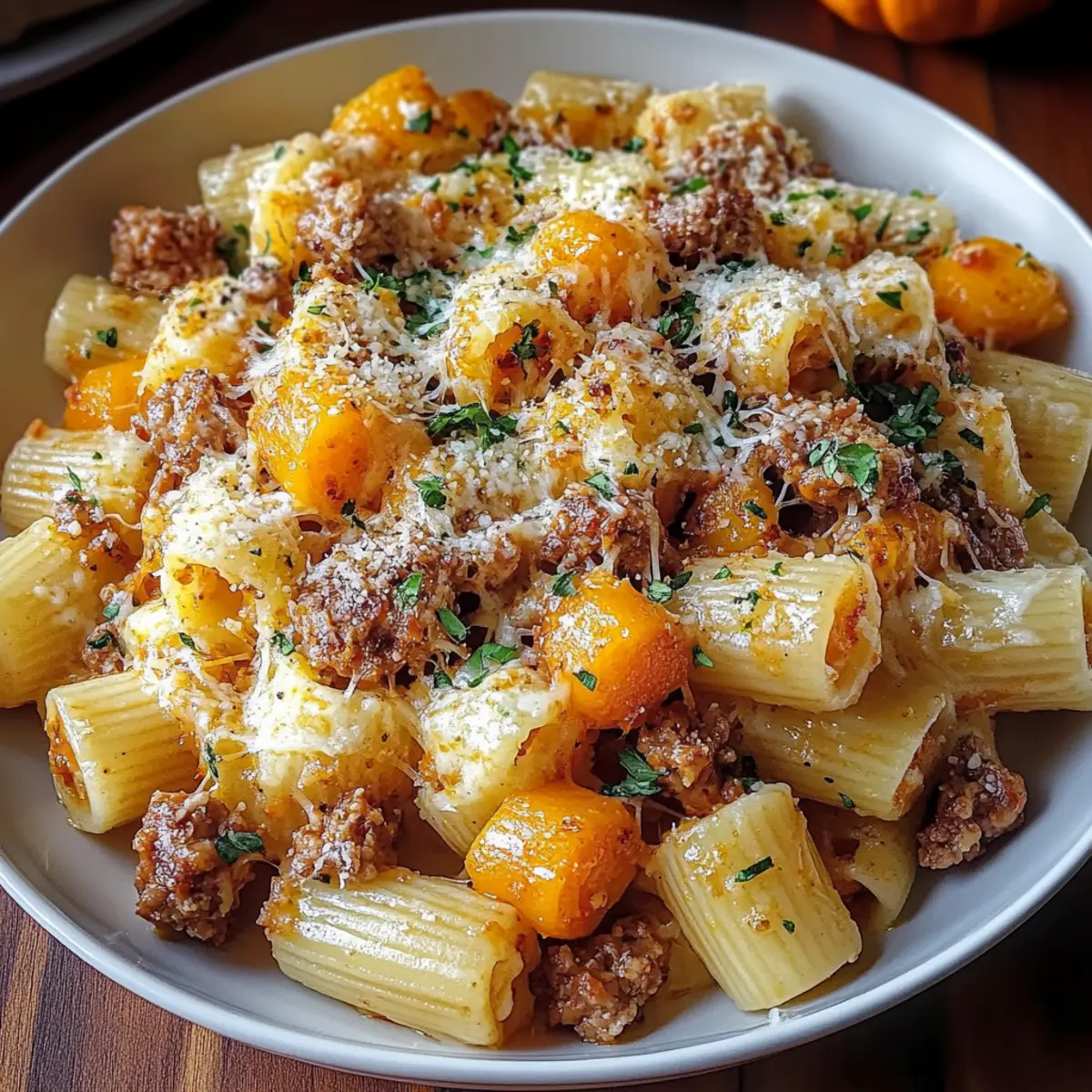 Creamy Rigatoni with Butternut Squash and Spicy Sausage