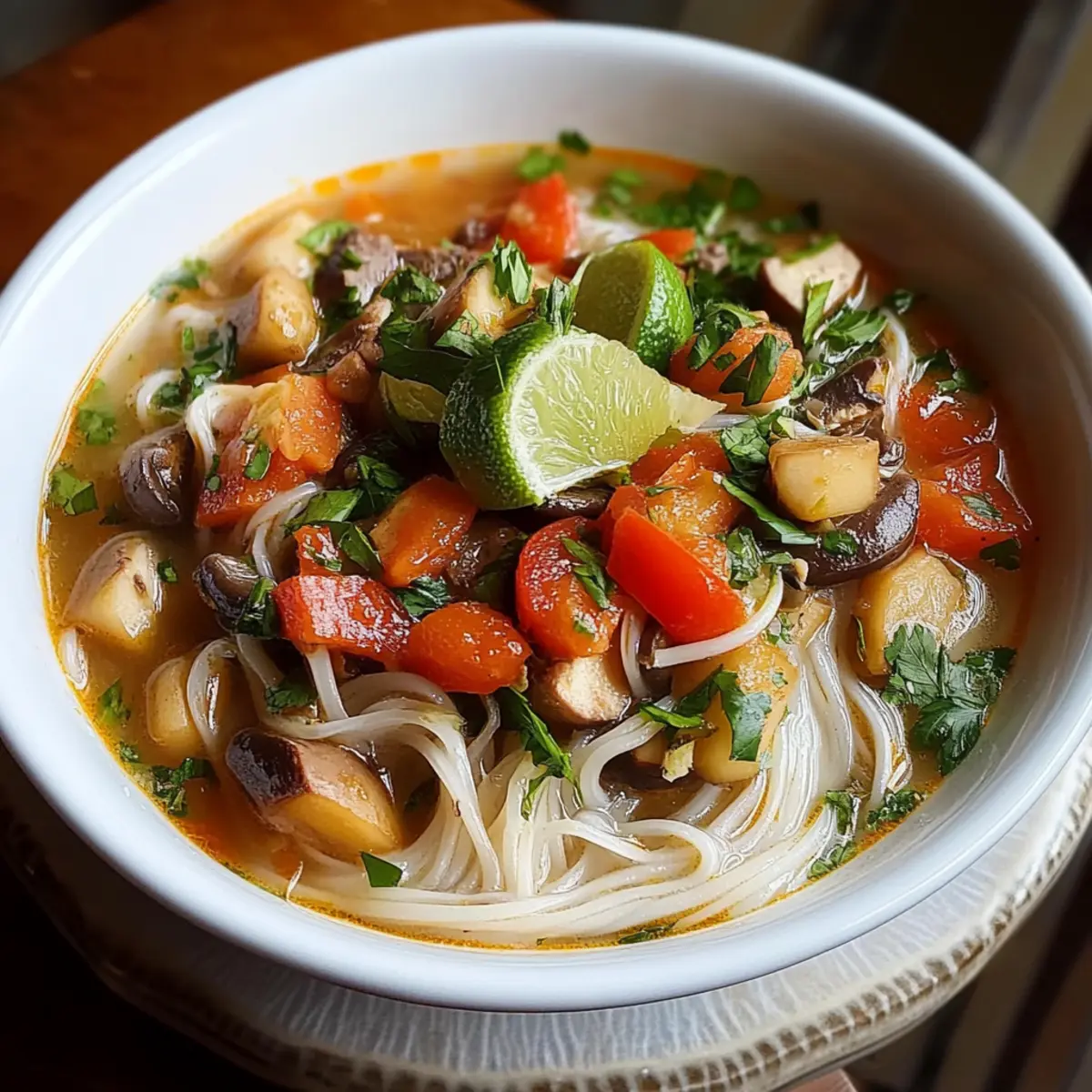 Healing Ginger Garlic Broth with Rice Noodles