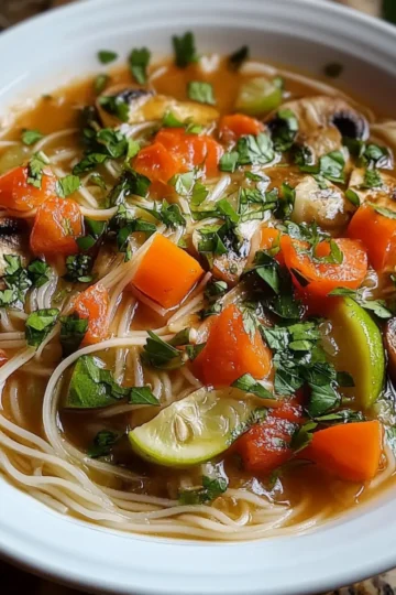 Healing Ginger Garlic Broth with Rice Noodles