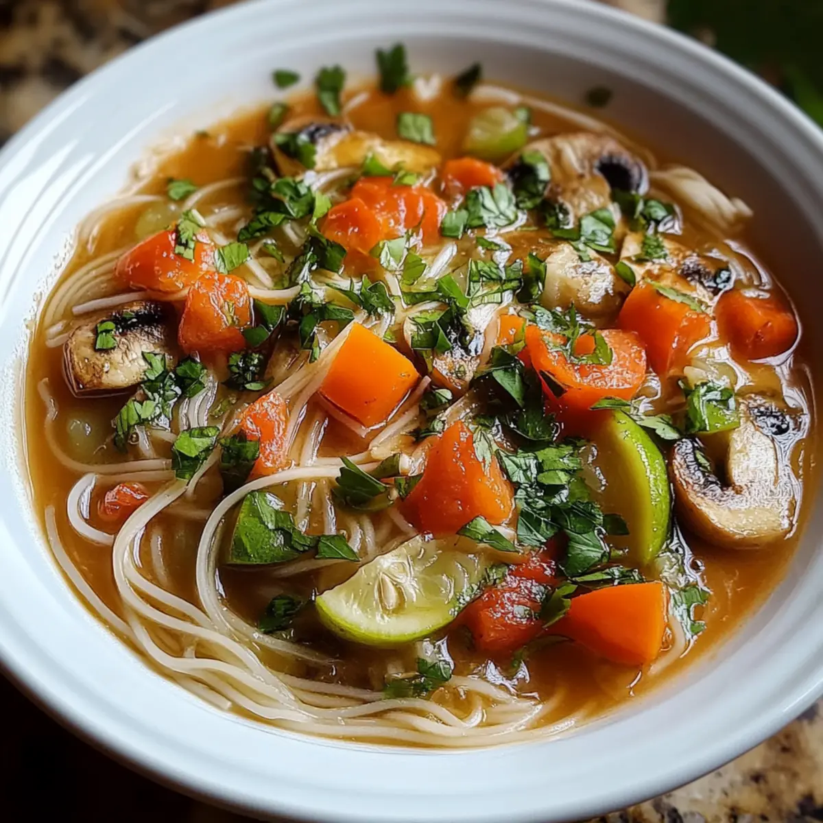 Healing Ginger Garlic Broth with Rice Noodles