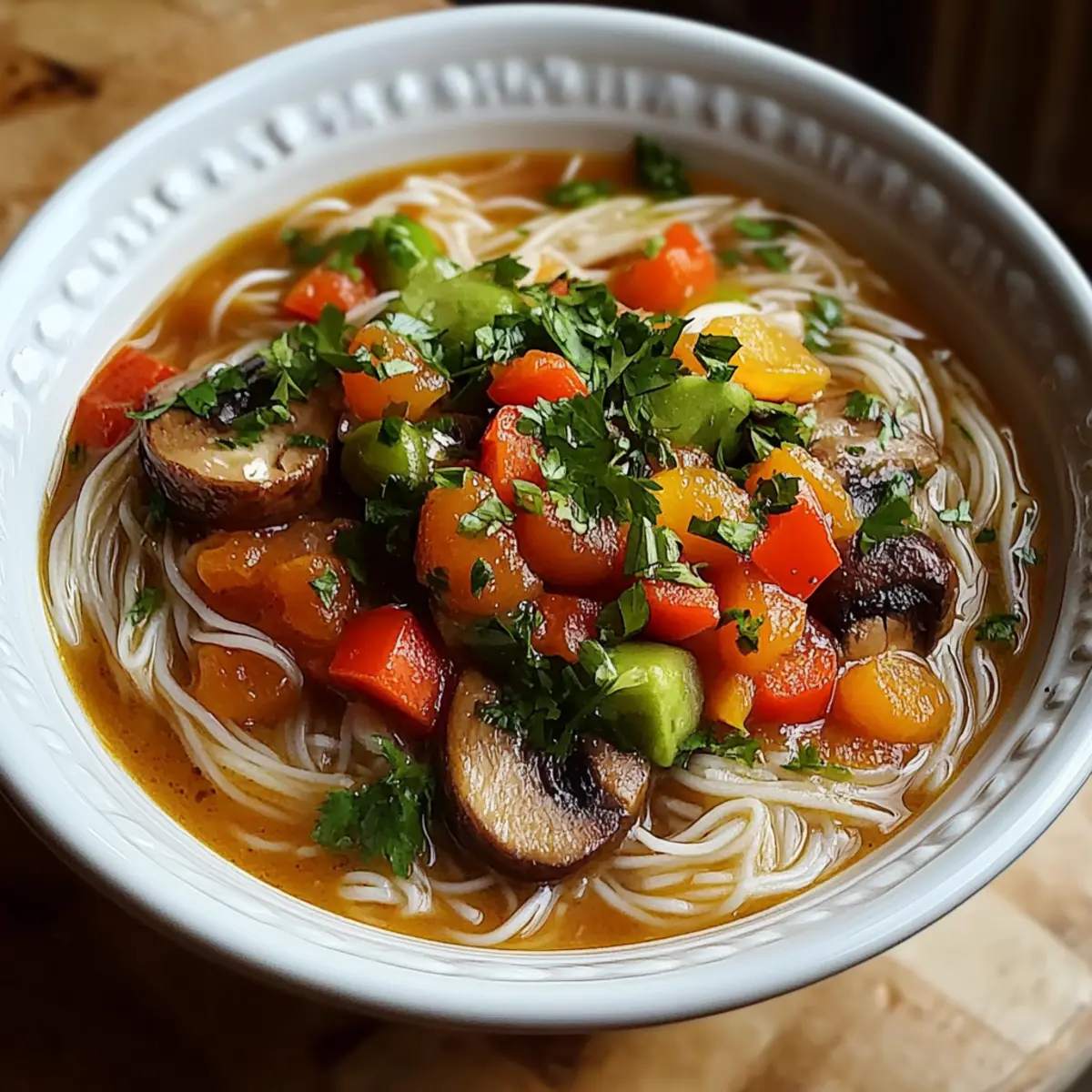 Healing Ginger Garlic Broth with Rice Noodles
