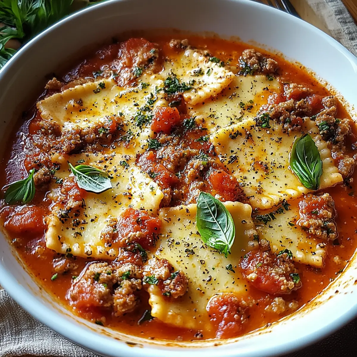 Hearty Cheesy Italian Lasagna Soup