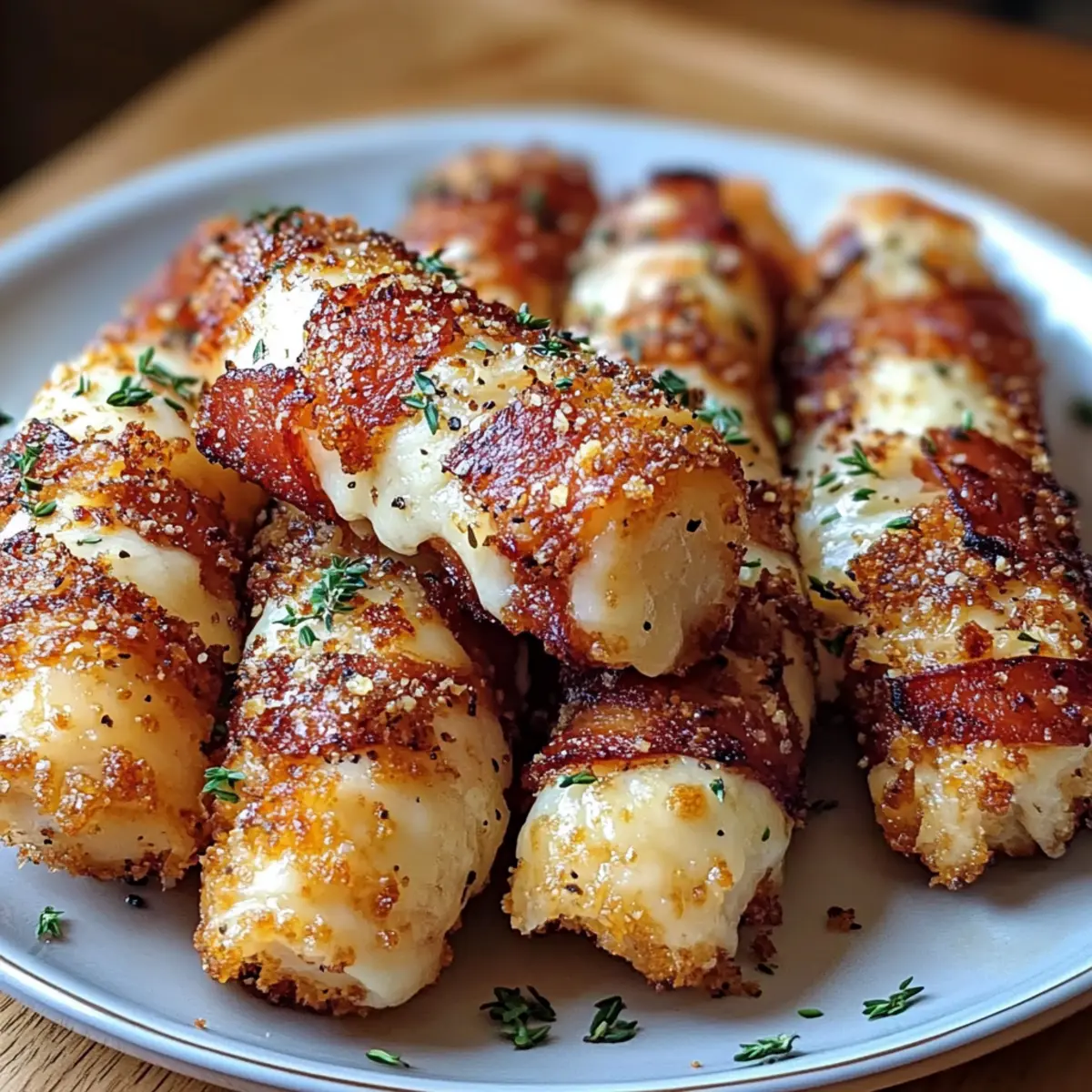 Low Carb Nashville Hot Bacon Wrapped Mozzarella Sticks