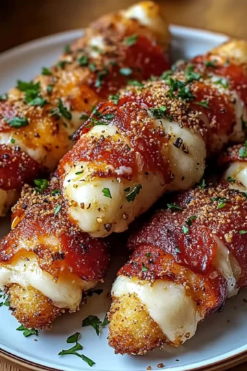 Low Carb Nashville Hot Bacon Wrapped Mozzarella Sticks