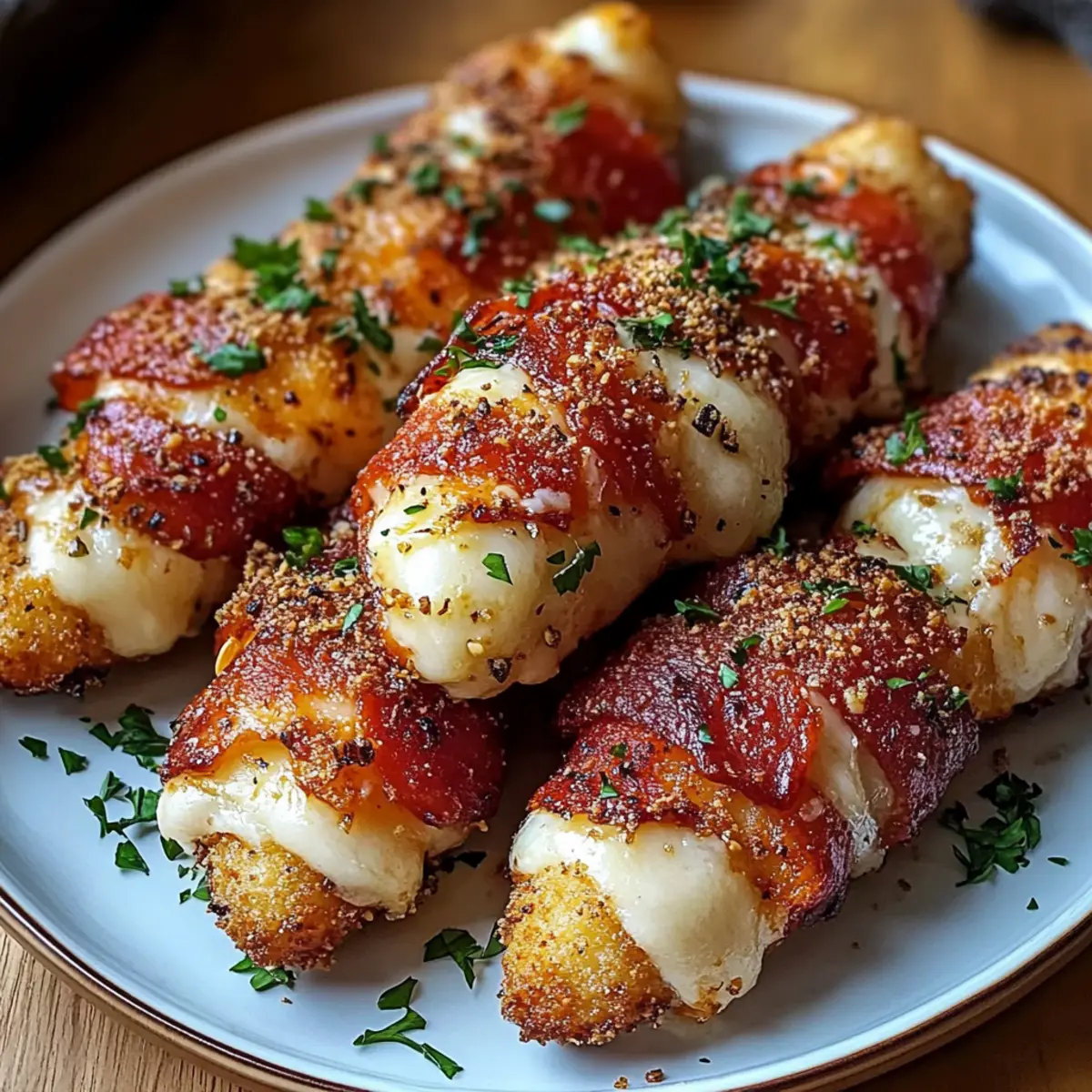 Low Carb Nashville Hot Bacon Wrapped Mozzarella Sticks