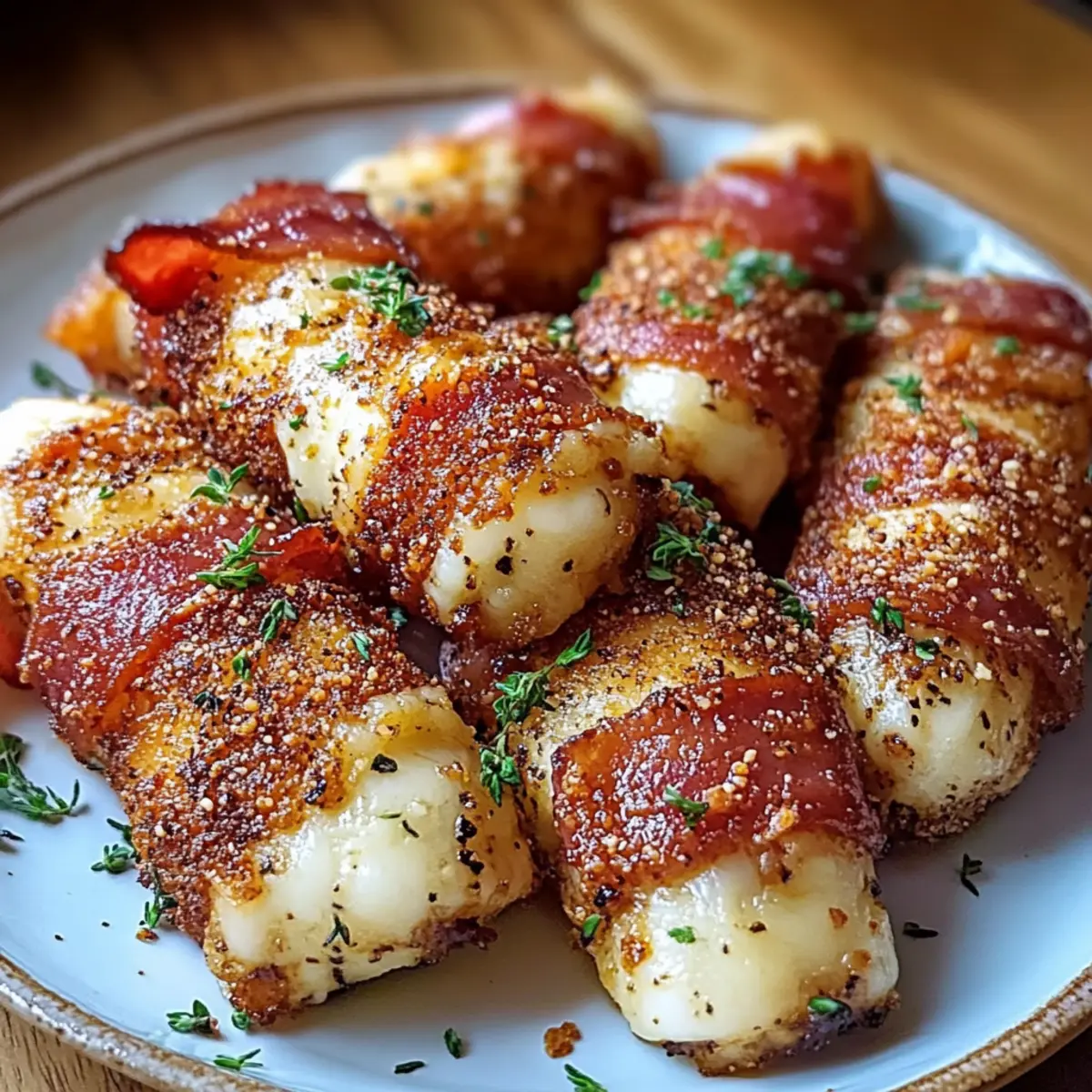 Low Carb Nashville Hot Bacon Wrapped Mozzarella Sticks