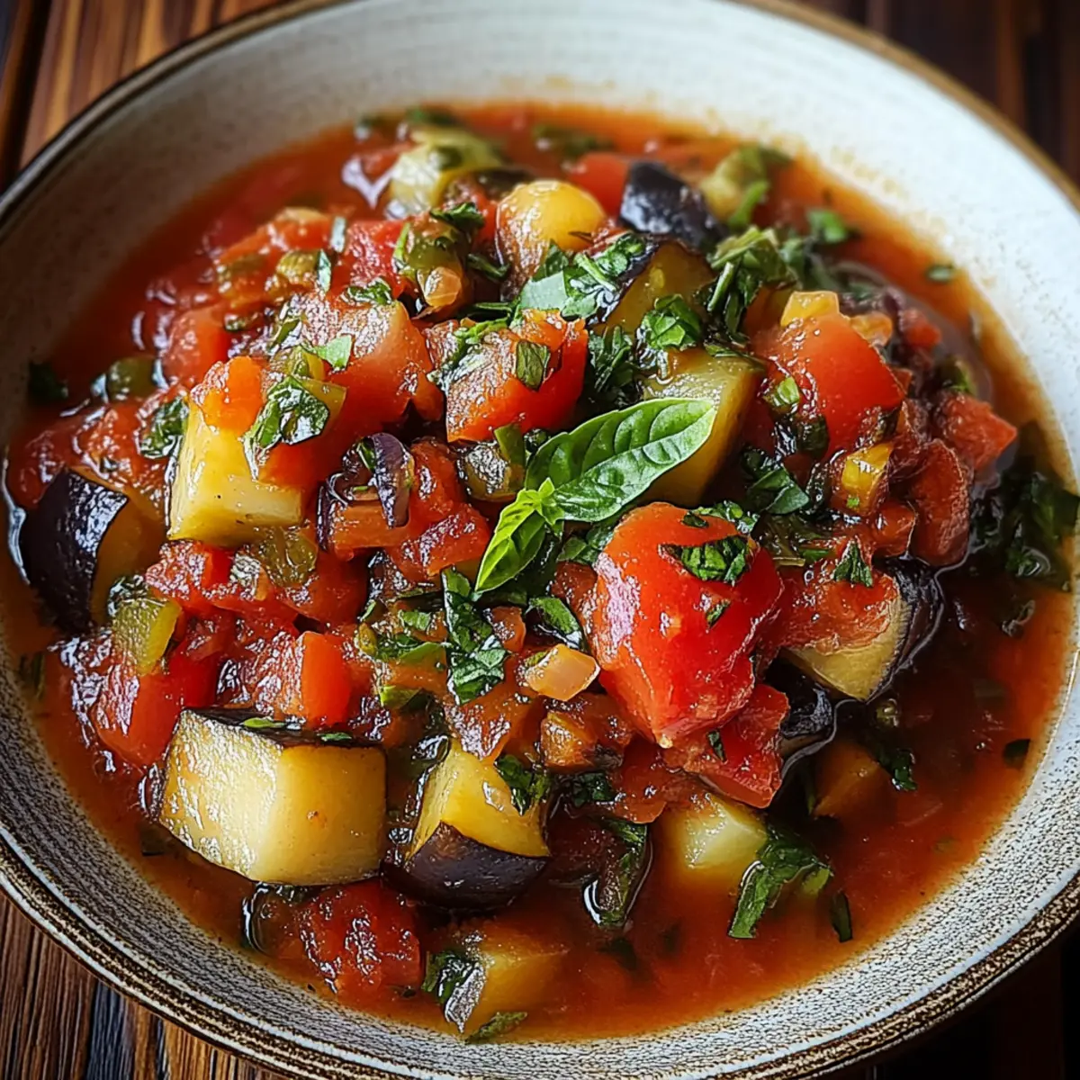 Savory Rustic Ratatouille Soup with Fresh Basil