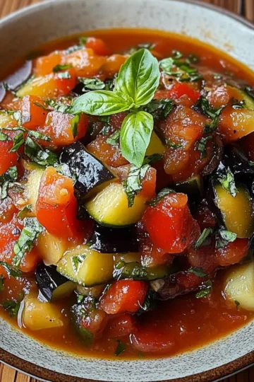 Savory Rustic Ratatouille Soup with Fresh Basil