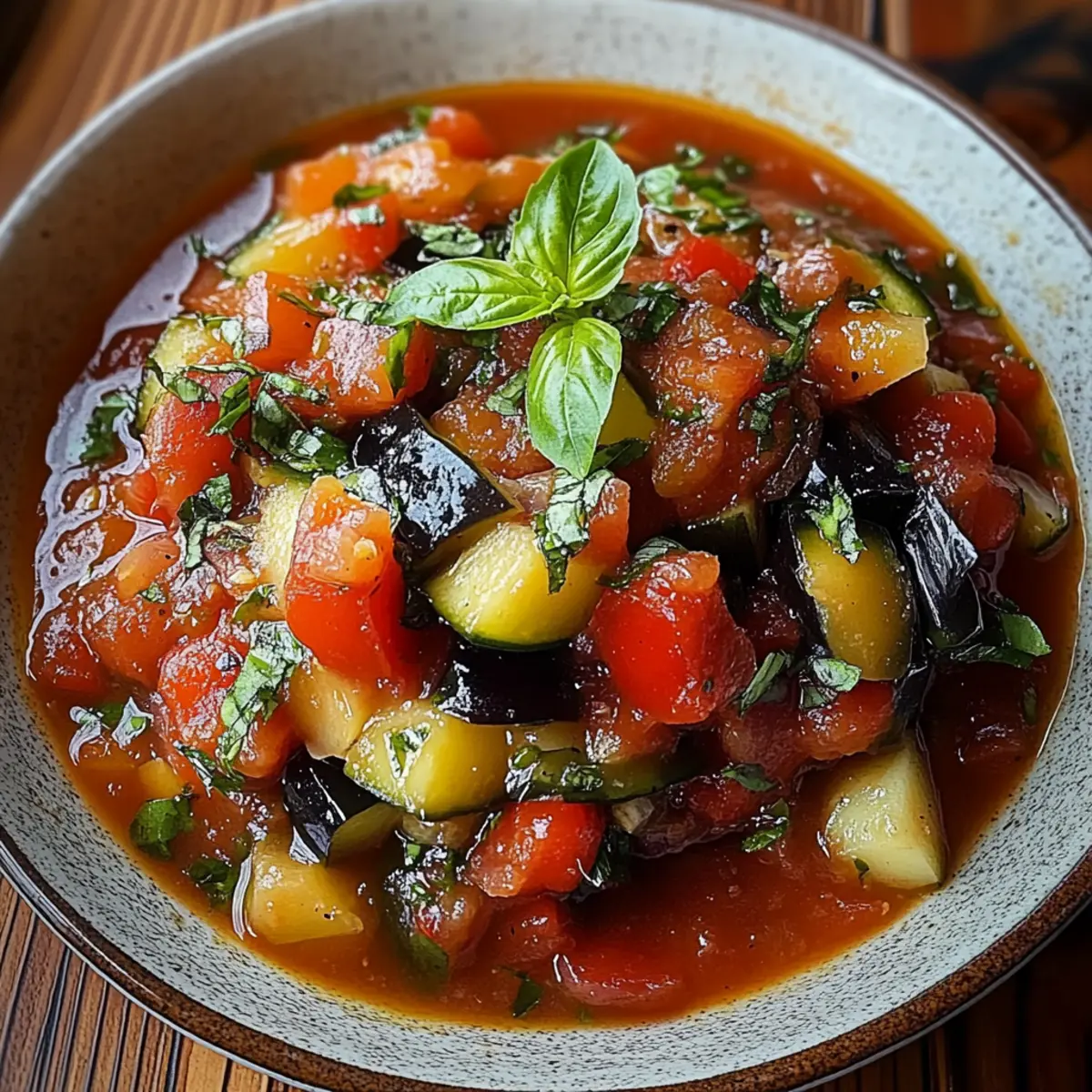 Savory Rustic Ratatouille Soup with Fresh Basil