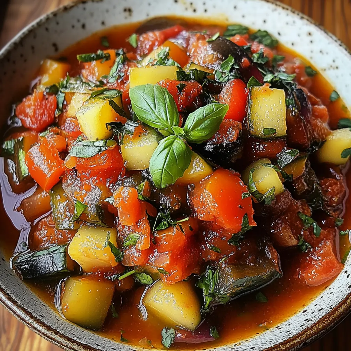 Savory Rustic Ratatouille Soup with Fresh Basil