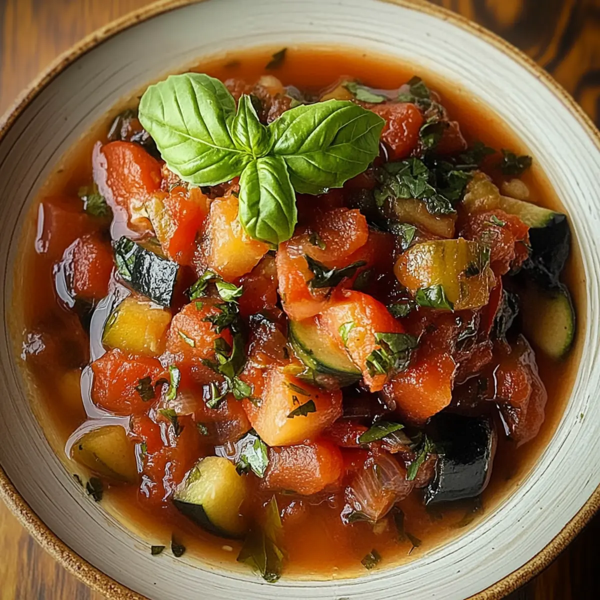 Savory Rustic Ratatouille Soup with Fresh Basil