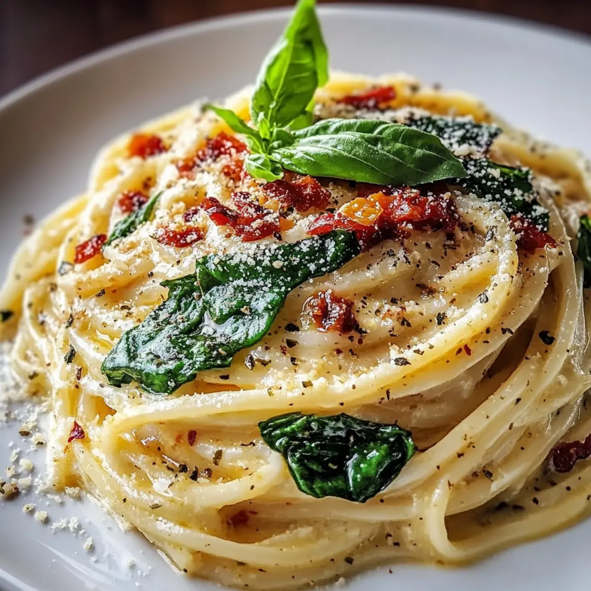 Spaghetti & Spinach with Sun-Dried Tomato Cream Sauce