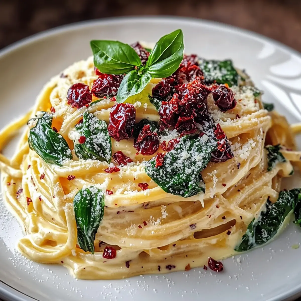 Spaghetti & Spinach with Sun-Dried Tomato Cream Sauce
