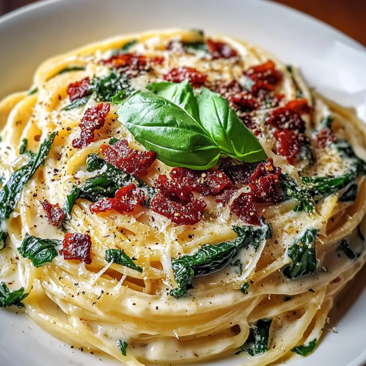 Spaghetti & Spinach with Sun-Dried Tomato Cream Sauce