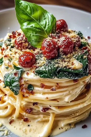 Spaghetti & Spinach with Sun-Dried Tomato Cream Sauce