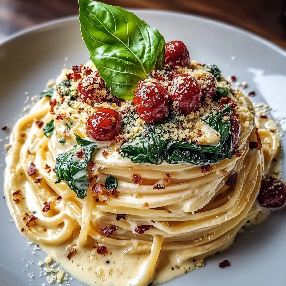 Spaghetti & Spinach with Sun-Dried Tomato Cream Sauce