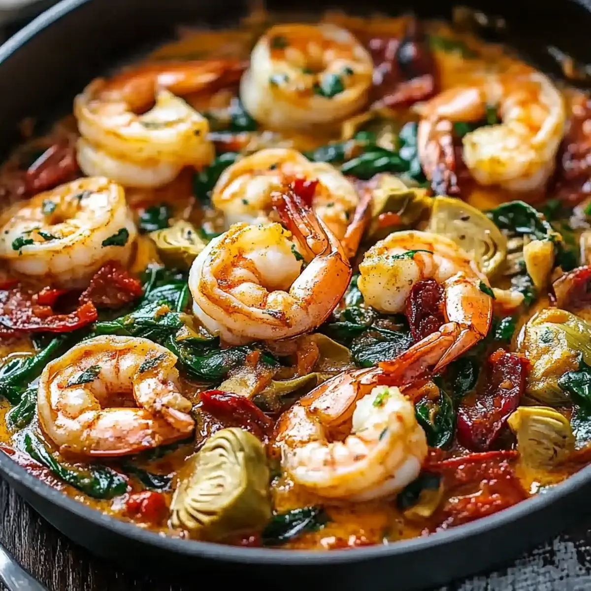 Tuscan Shrimp with Spinach, Artichokes