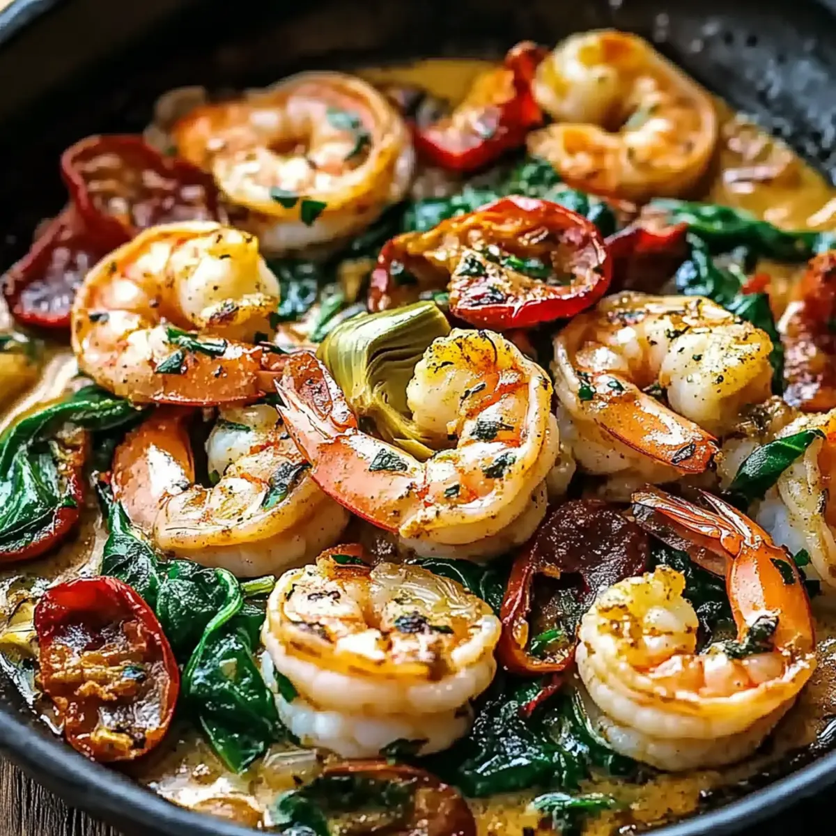 Tuscan Shrimp with Spinach, Artichokes