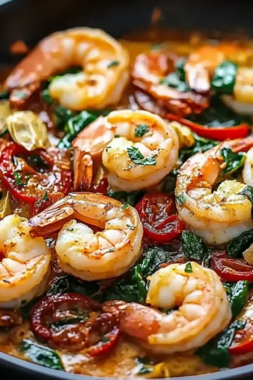 Tuscan Shrimp with Spinach, Artichokes