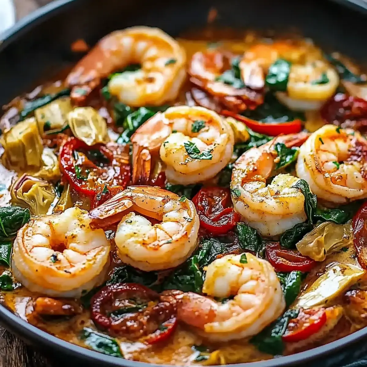 Tuscan Shrimp with Spinach, Artichokes