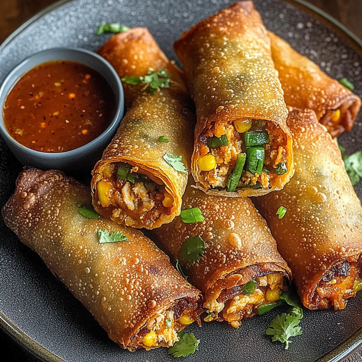 Crispy Baked Southwest Chicken Eggrolls with Spicy Dipping Sauce