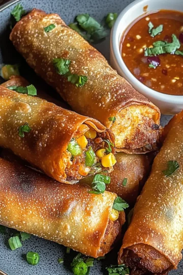 Crispy Baked Southwest Chicken Eggrolls with Spicy Dipping Sauce