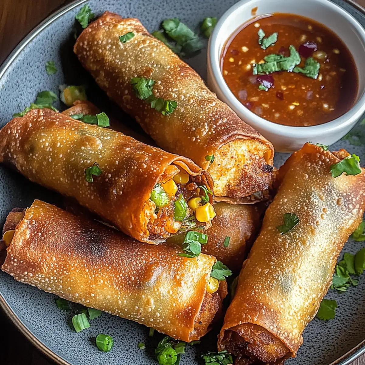 Crispy Baked Southwest Chicken Eggrolls with Spicy Dipping Sauce