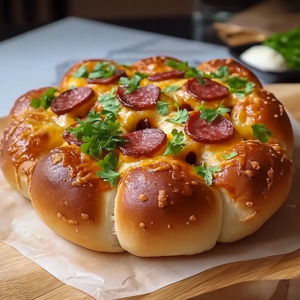 Flower Buns with Cheese and Sausage