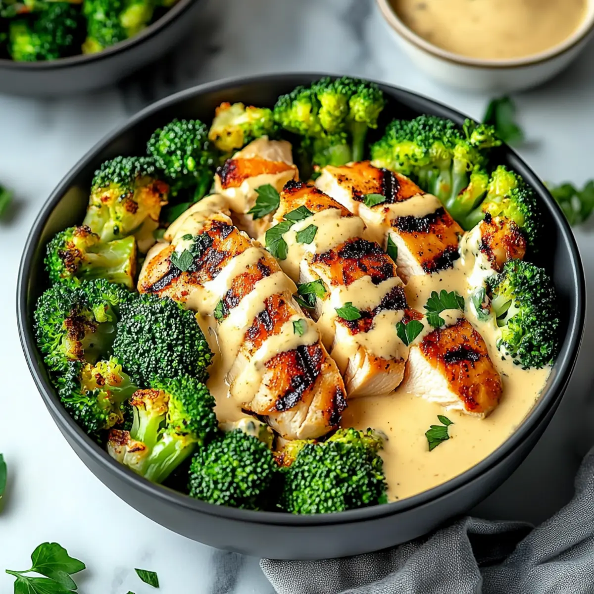 Grilled Chicken & Broccoli Bowls with Creamy Garlic Sauce