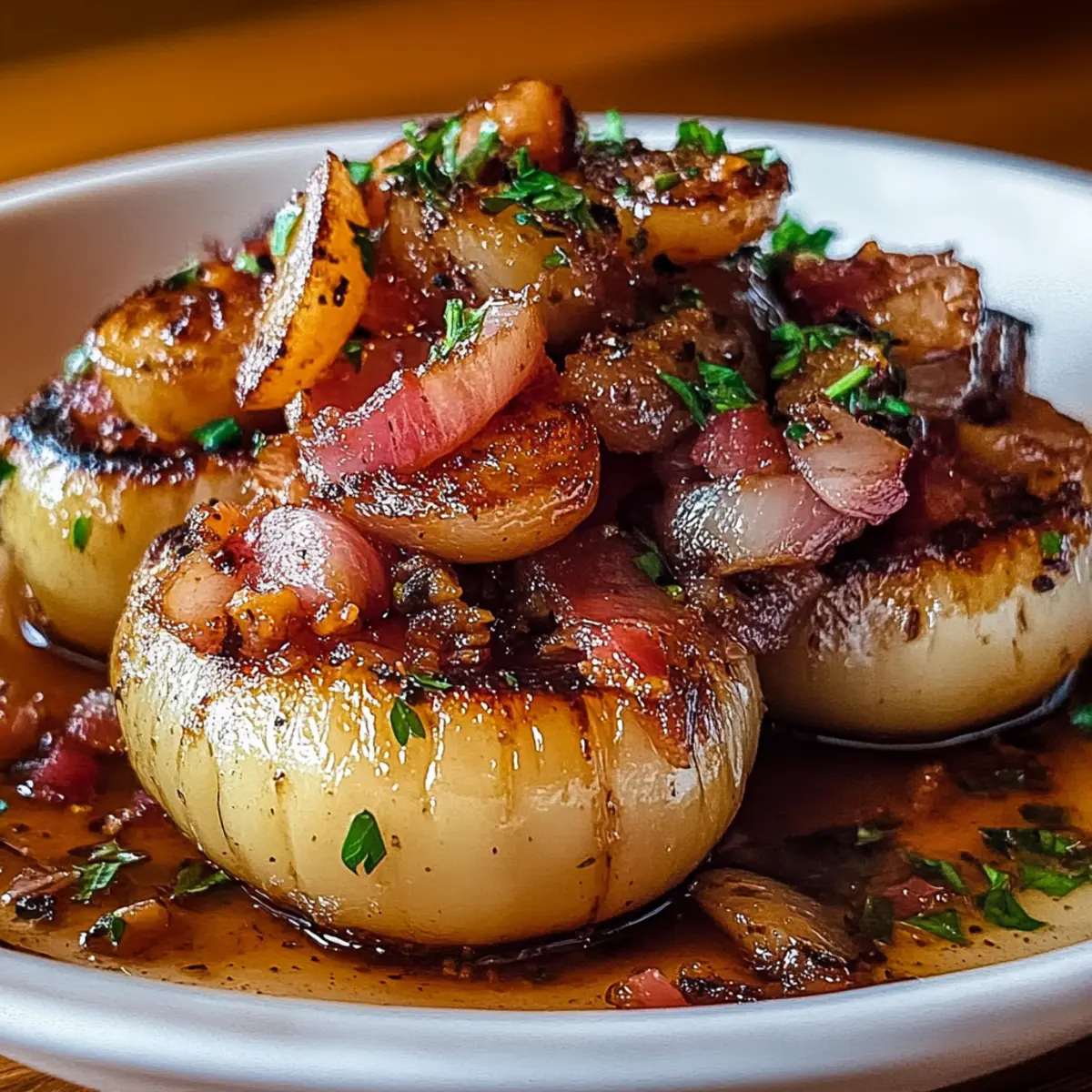 Honey-Glazed Shallots with Crispy Bacon