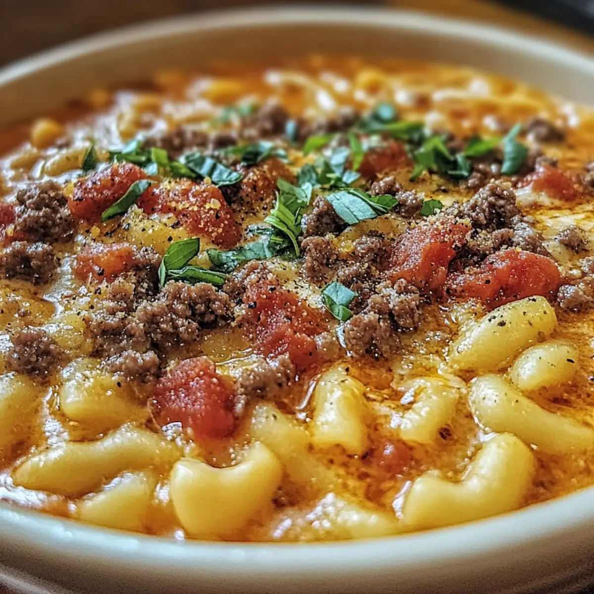 Mac & Cheese Burger Soup