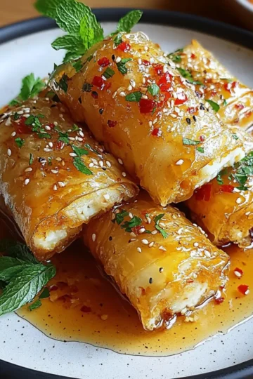 Oven Fried Feta Rolls with Chili Honey