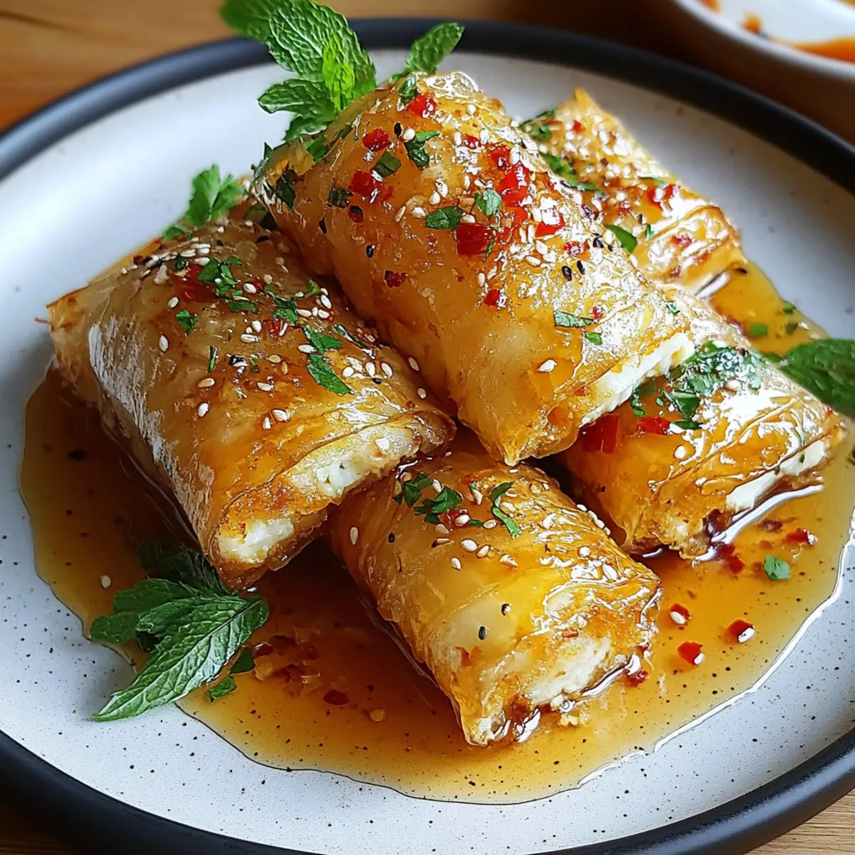 Oven Fried Feta Rolls with Chili Honey
