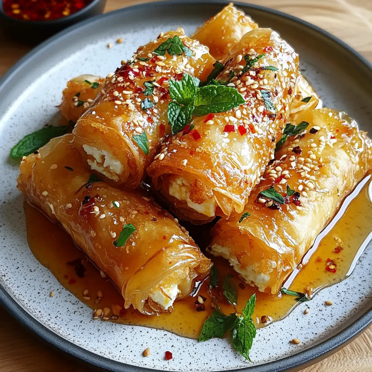 Oven Fried Feta Rolls with Chili Honey