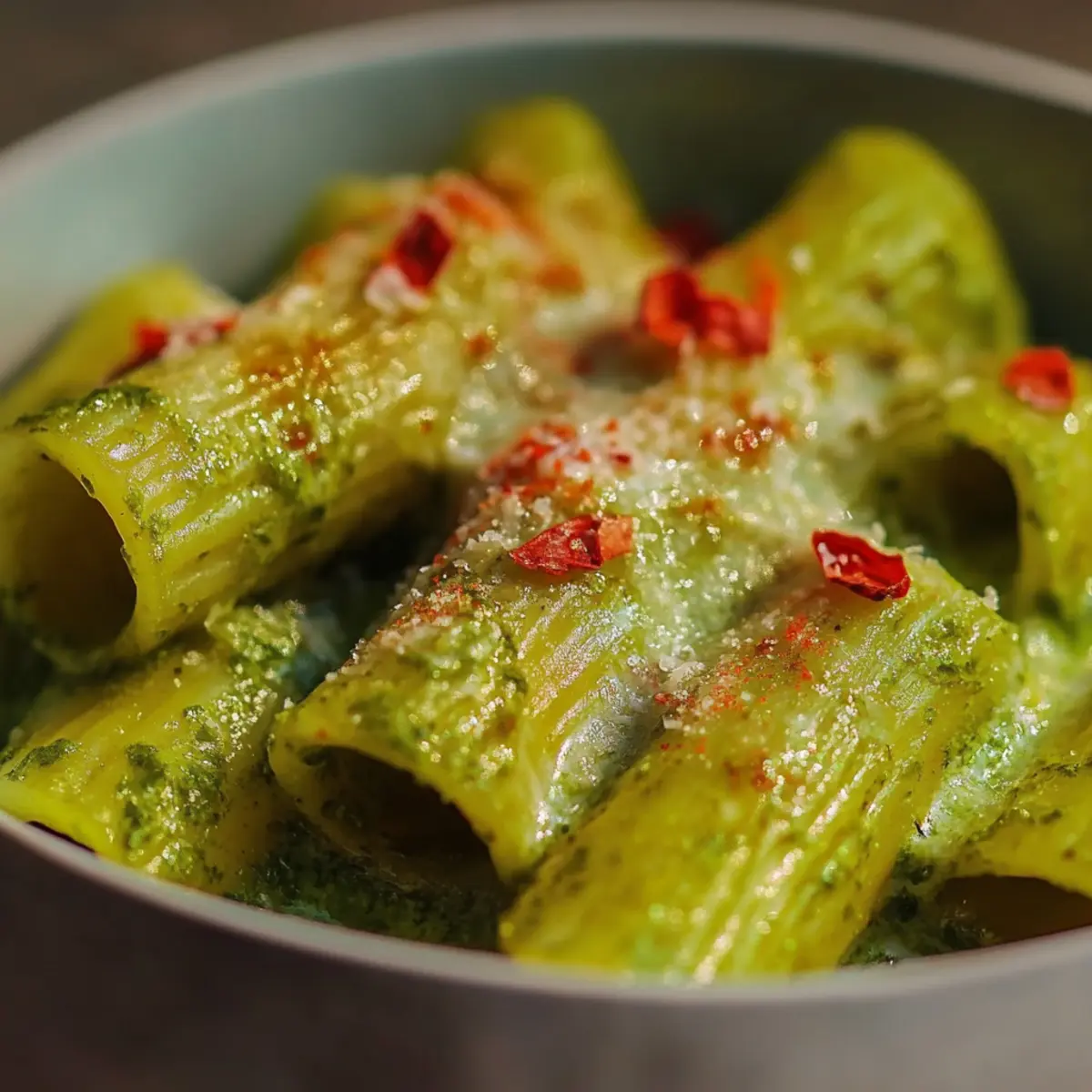 Pesto Rigatoni with Cherry Tomatoes