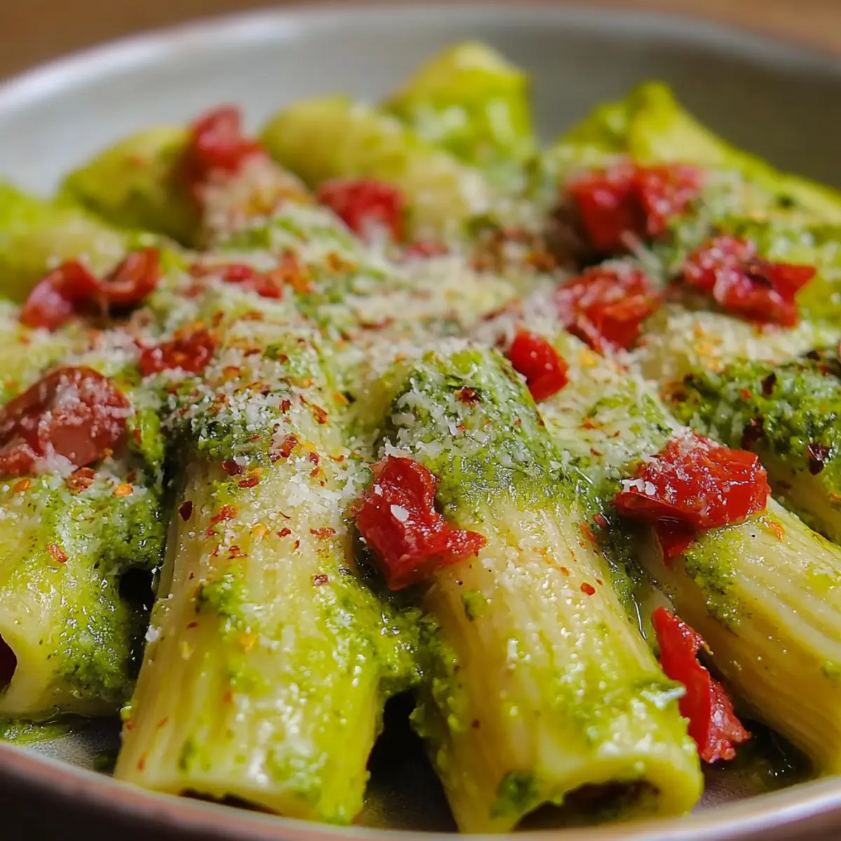 Pesto Rigatoni with Cherry Tomatoes