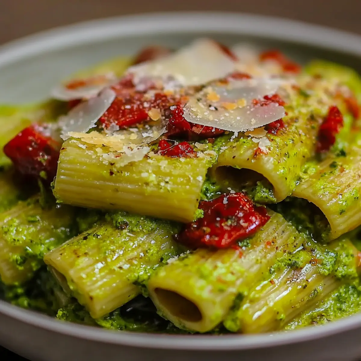 Pesto Rigatoni with Cherry Tomatoes