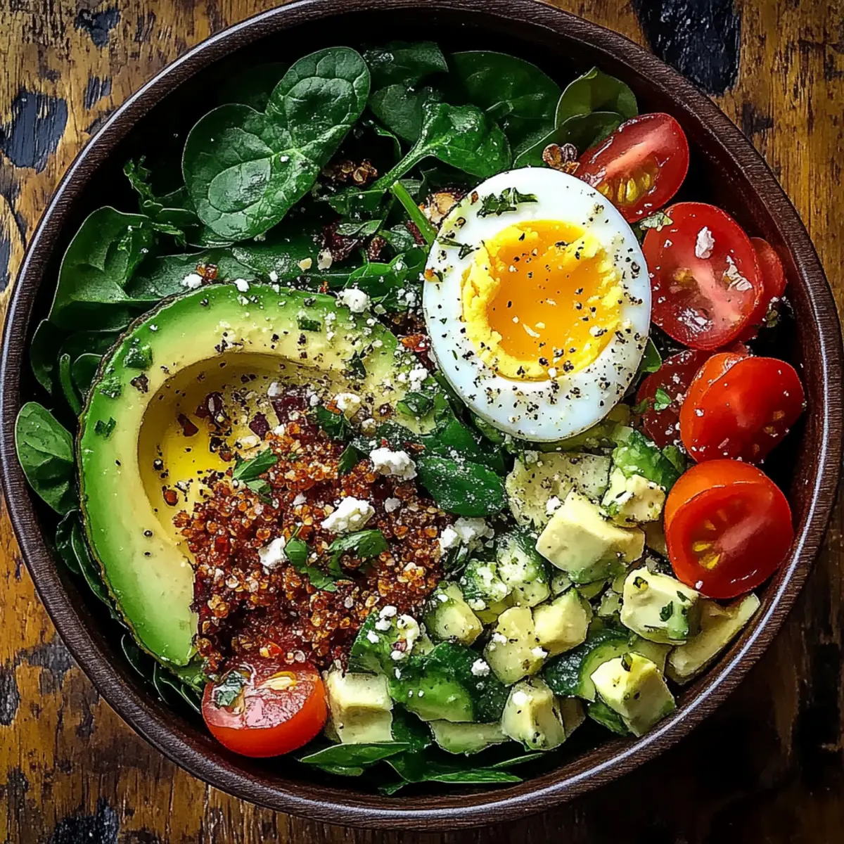 Power Salad Avocado Egg Spinach Fuel Bowl