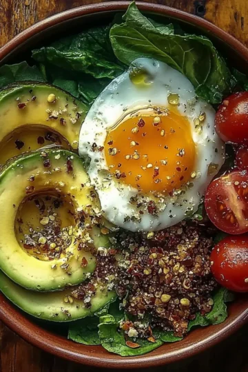 Power Salad Avocado Egg Spinach Fuel Bowl