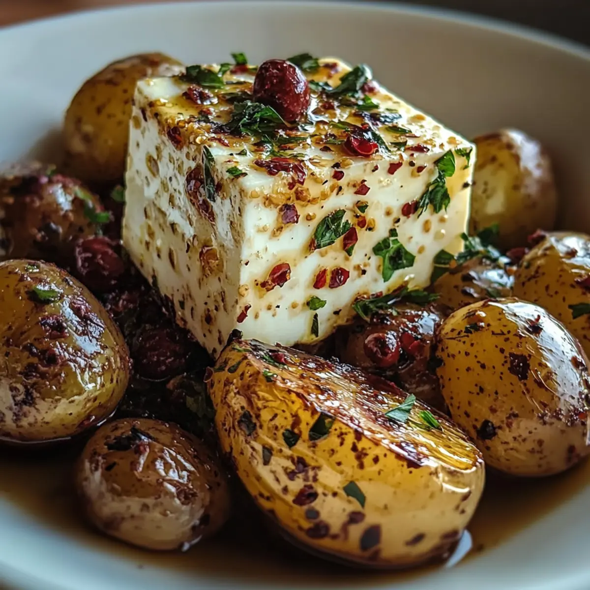 Roasted Potatoes with Baked Feta and Garlic