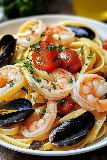 Seafood Pasta with Linguine, Shrimp, and Mussels