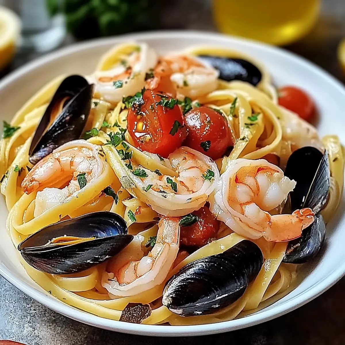 Seafood Pasta with Linguine, Shrimp, and Mussels