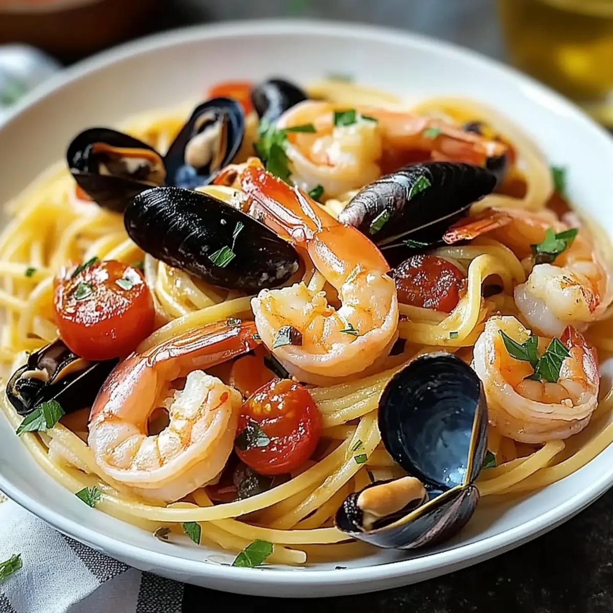 Seafood Pasta with Linguine, Shrimp, and Mussels