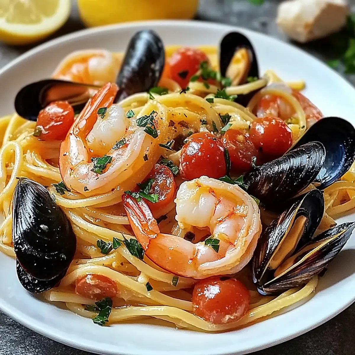 Seafood Pasta with Linguine, Shrimp, and Mussels
