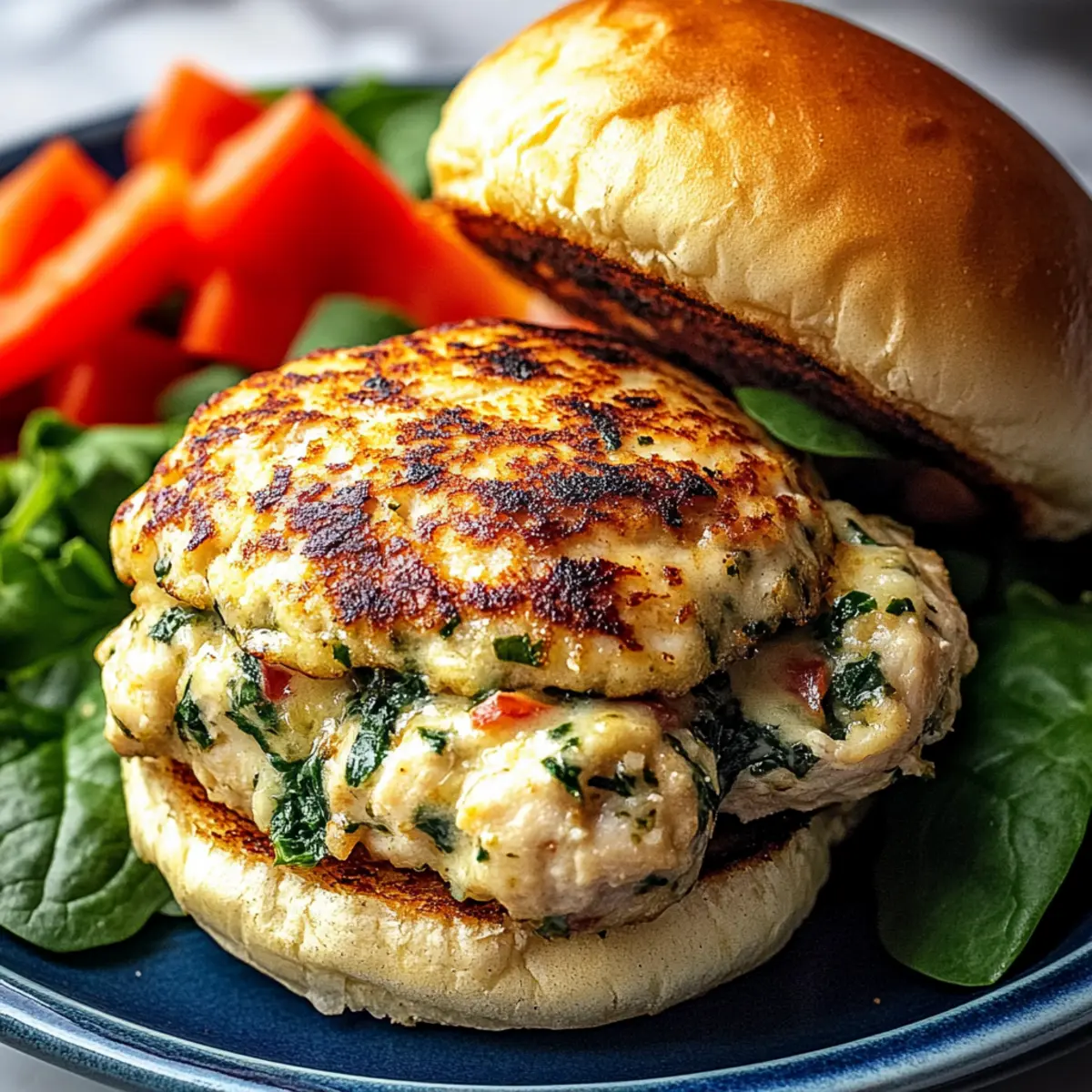White Cheddar Spinach Chicken Burgers