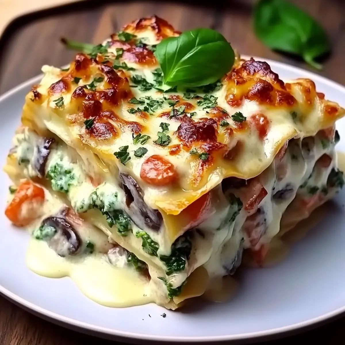 White Lasagna with Garlicky Greens and Mushrooms